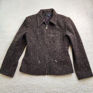 Braebrook Blazer Jacket Med Wool Brown Confetti Tweed Full Zip Pockets Old Money